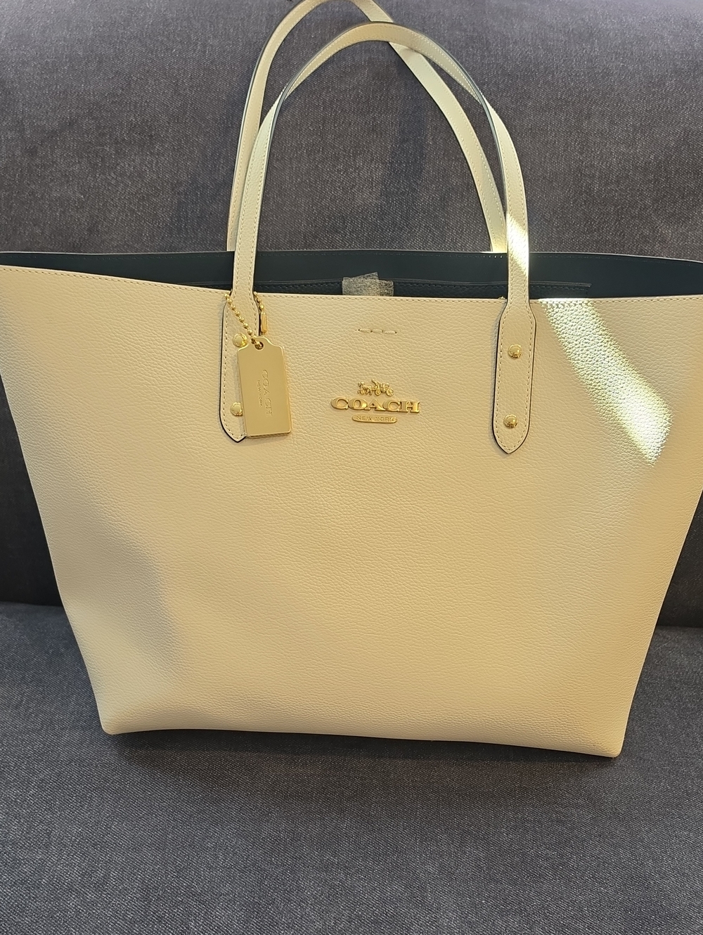 Coach Cream Pebble Leather Tote with Gold Accents